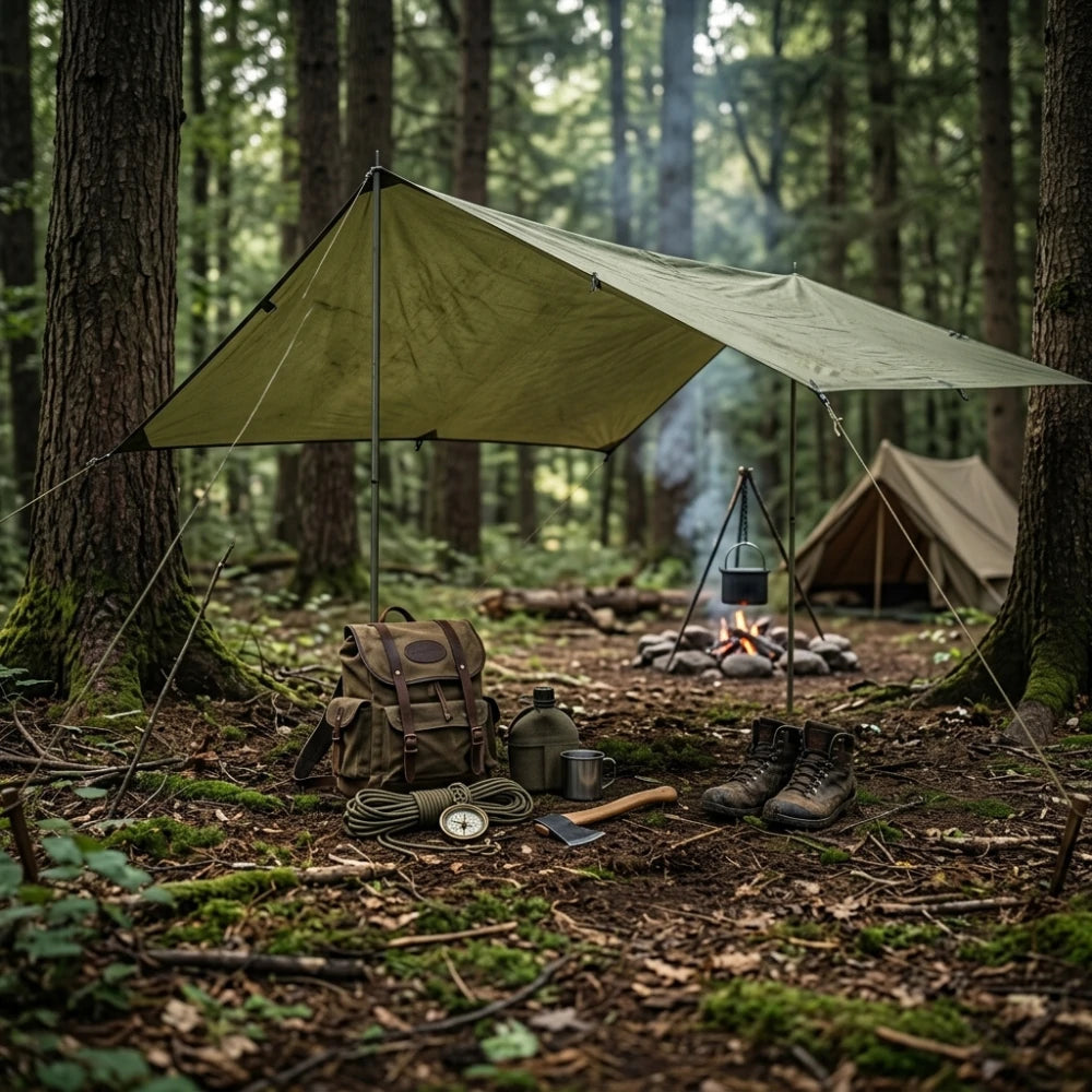 Toile de Survie Imperméable en pleine forêt