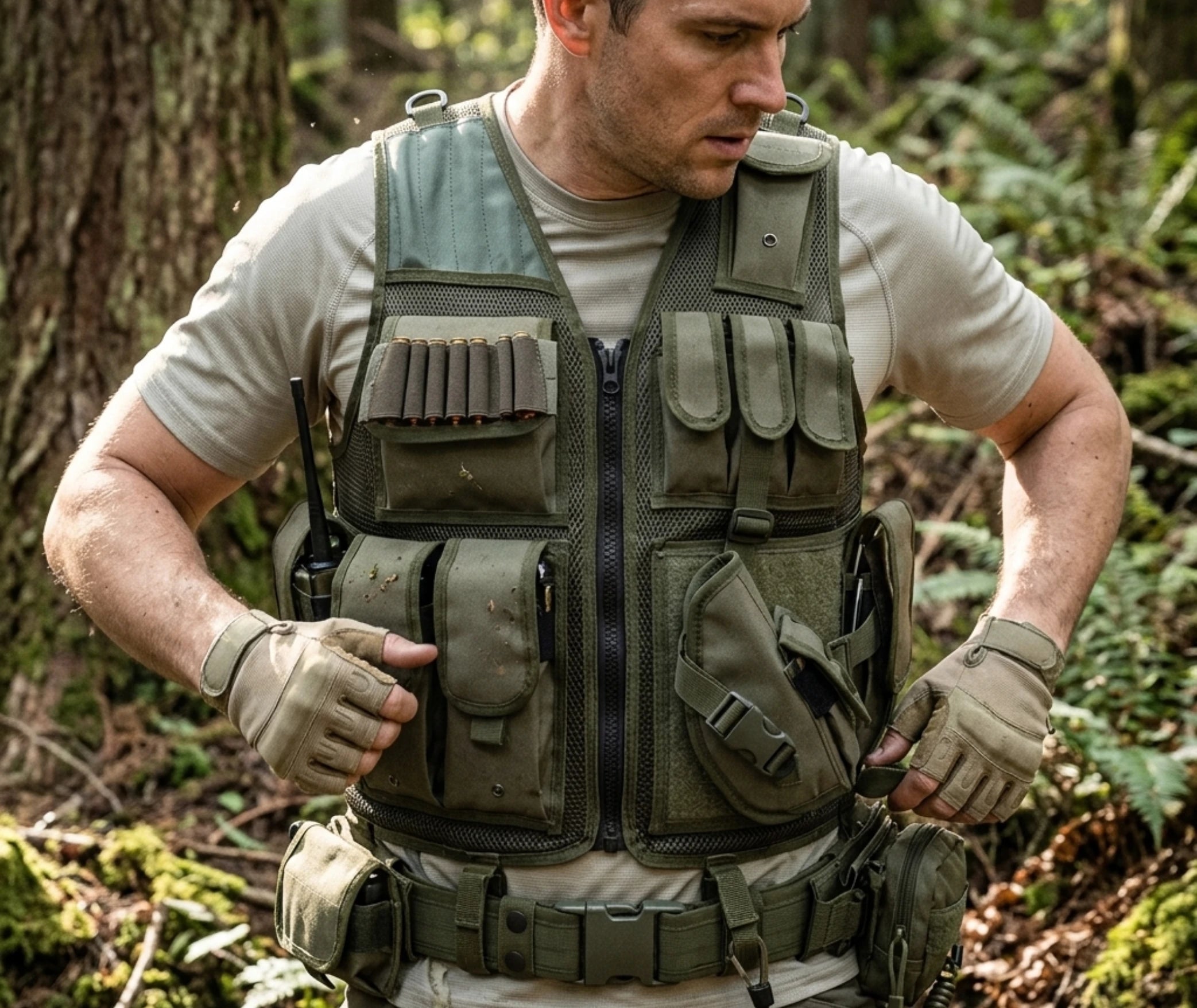 Gilet Tactique Sans Manche Kaki – vue 2