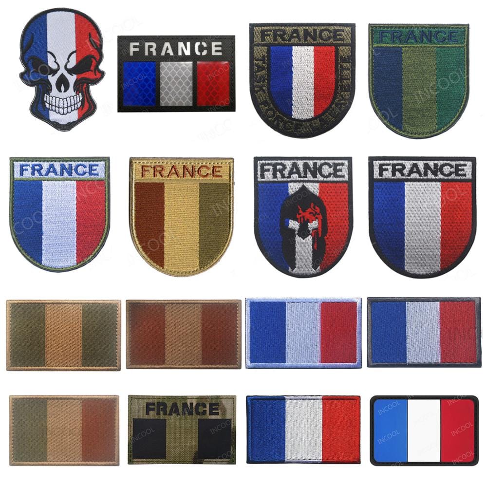 Écusson brodé avec drapeau de la France nationale - Écusson brodé - Morale  française - Armée militaire - Applique à coudre - Crochet de fixation au