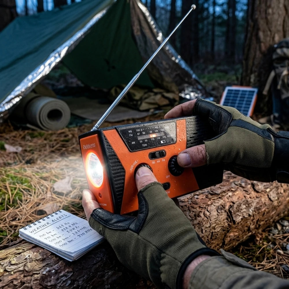 Radio de survie RETEKESS HR12W posée en pleine nature
