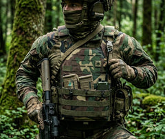 gilet tactique camouflage forêt molle porté en situation