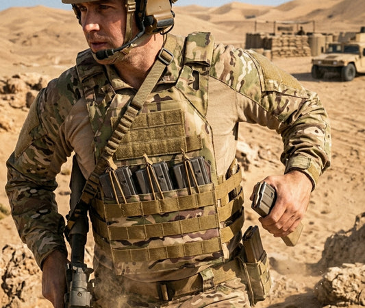 gilet tactique désert molle porté en situation