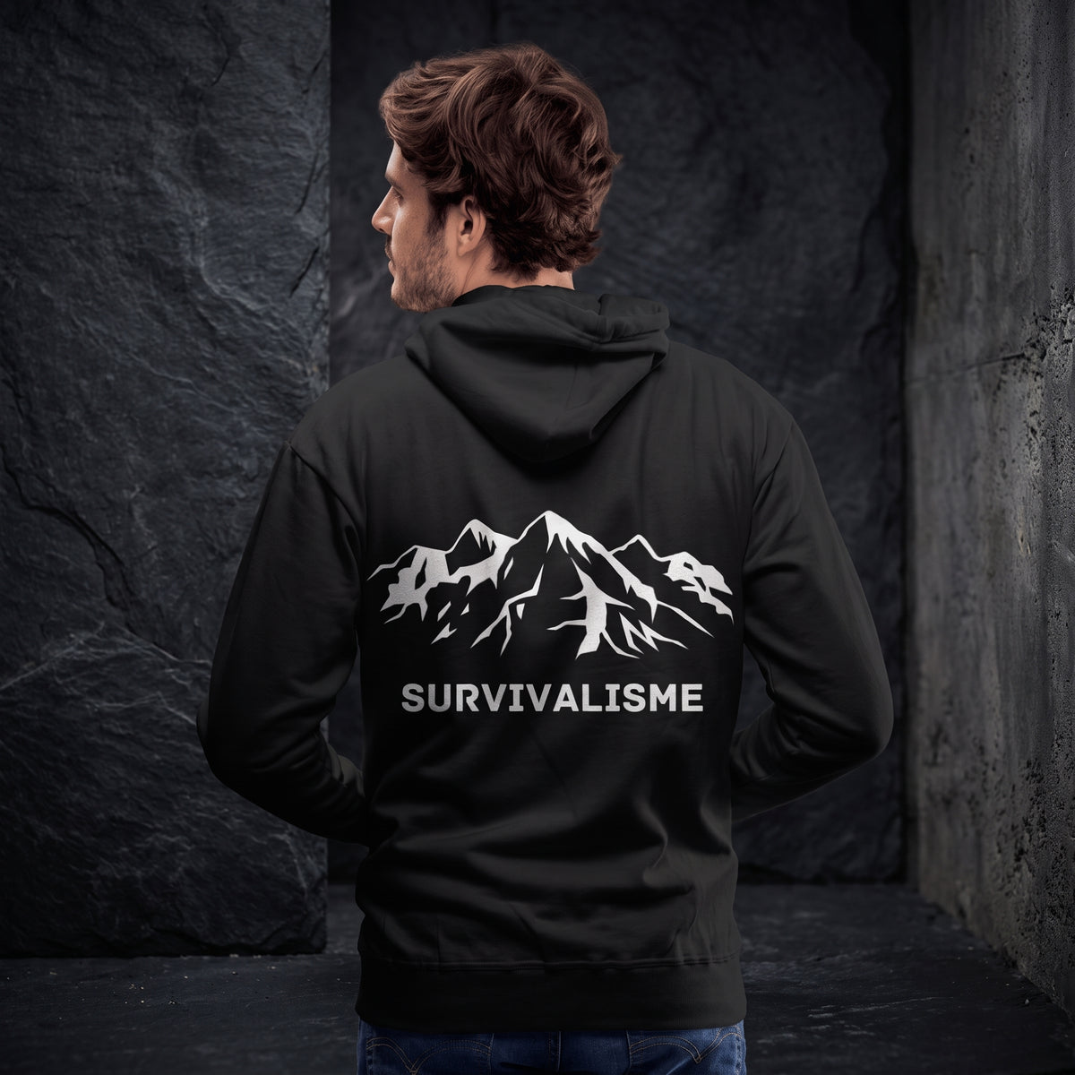 Sweat-shirt à capuche SURVIALISME pour hommes — Hero premium fond sombre