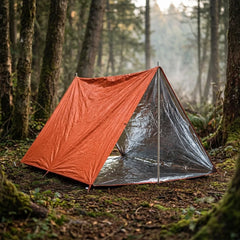 Tente de Survie Thermique en pleine forêt