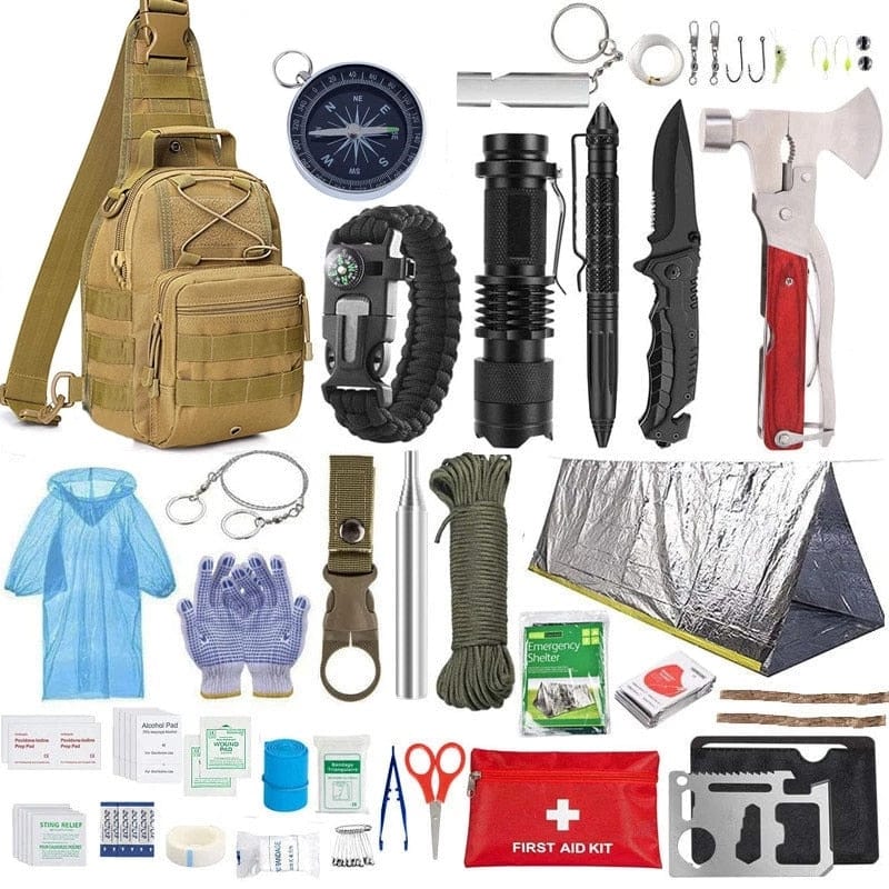 Kit de Survie Khaki Survival Bag Kit de survie 14 en 1